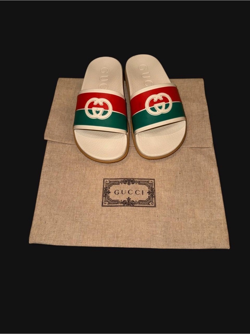 Like New | Gucci Kids Interlocking G Web Slide Sandals Cream Size 13C